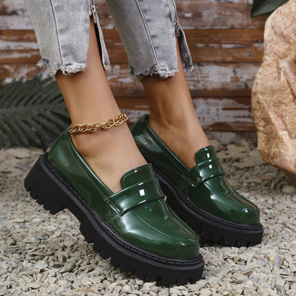 Buy green Women’s Shoes Elegant Plus Size British Style Slip-On Chunky Heel Loafers