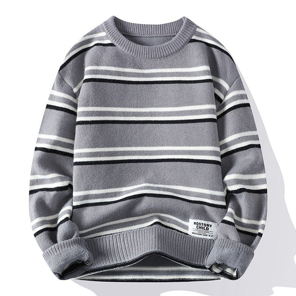 Men's Sweater Pullover Knitted Elegant Striped Thickened Winter Knitwear