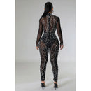 Women's Jumpsuit  Elegant Sparkly  Rhinestone Mesh See Through Long Sleeve Romper