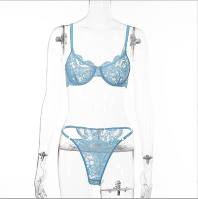 Buy light-blue Women's lingerie set elegant lace underwire