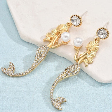 Women's earrings in silver elegant mermaid needle beaded