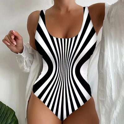 Women's swimsuit one-piece elegant striped printed