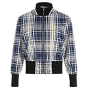Women's jacket elegant fitted waist checkered contrasting color