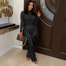 Elegant Women Jumpsuit Long Sleeve O-Neck Tank Top Fringed Trousers