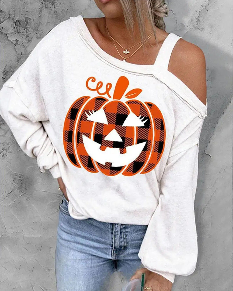 Women's sweater Christmas pumpkin print elegant