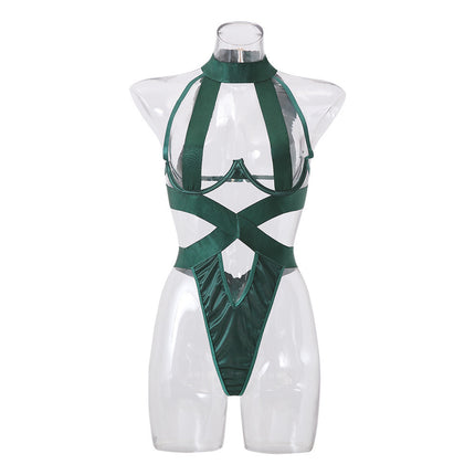 Buy dark-green Women's lingerie crotchless sexy elegant Nylon clothing