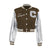 Women's jacket elegant metallic with letter embroidery in patchwork