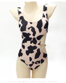 Women's swimsuit one-piece elegant ribbed cutout cow print