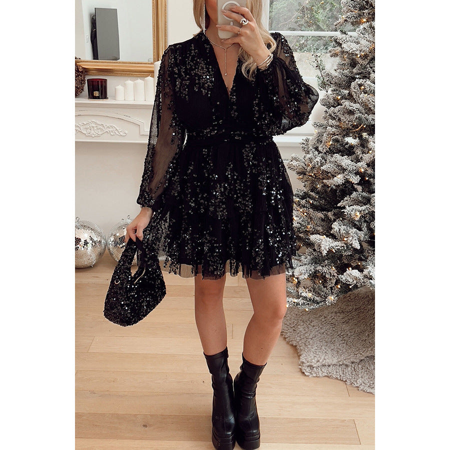 Women's mini dress party superimposed chic sequins elegant