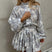 Elegant Boho Trapeze Dress women Printed with Puff Sleeves