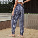 Women's high-waisted elasticated ruched jogging pants with drawstring