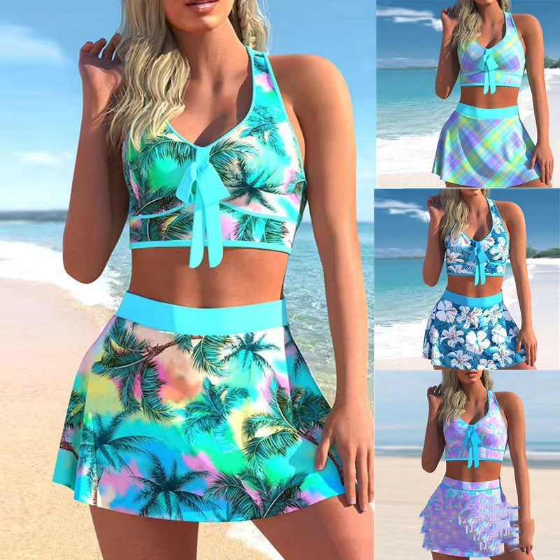 Women's swimwear tankini set two-Pieces tank and skirt print