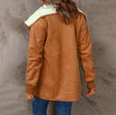 Women's coat warm plush long sleeves trendy open front vintage solid