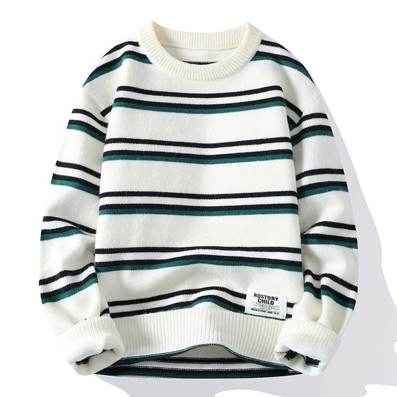 Men's Sweater Pullover Knitted Elegant Striped Thickened Winter Knitwear