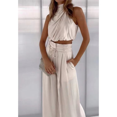Women's 2-Piece Sleeveless Top And Wide-Leg Pants Set Summer Outfit