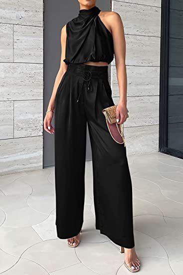 Women's 2-Piece Sleeveless Top And Wide-Leg Pants Set Summer Outfit