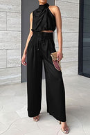Women's 2-Piece Sleeveless Top And Wide-Leg Pants Set Summer Outfit