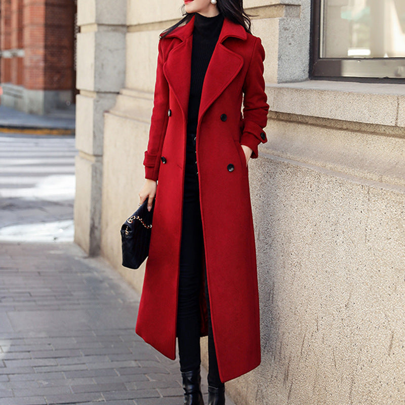 Women's coat wool thick with an elongated suit collar elegant classic winter