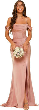 Women’s Gowns Mermaid Bridesmaid Satin Elegant Off Shoulder Dress