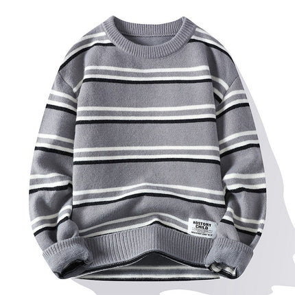 Men's Sweater Pullover Knitted Elegant Striped Thickened Winter Knitwear