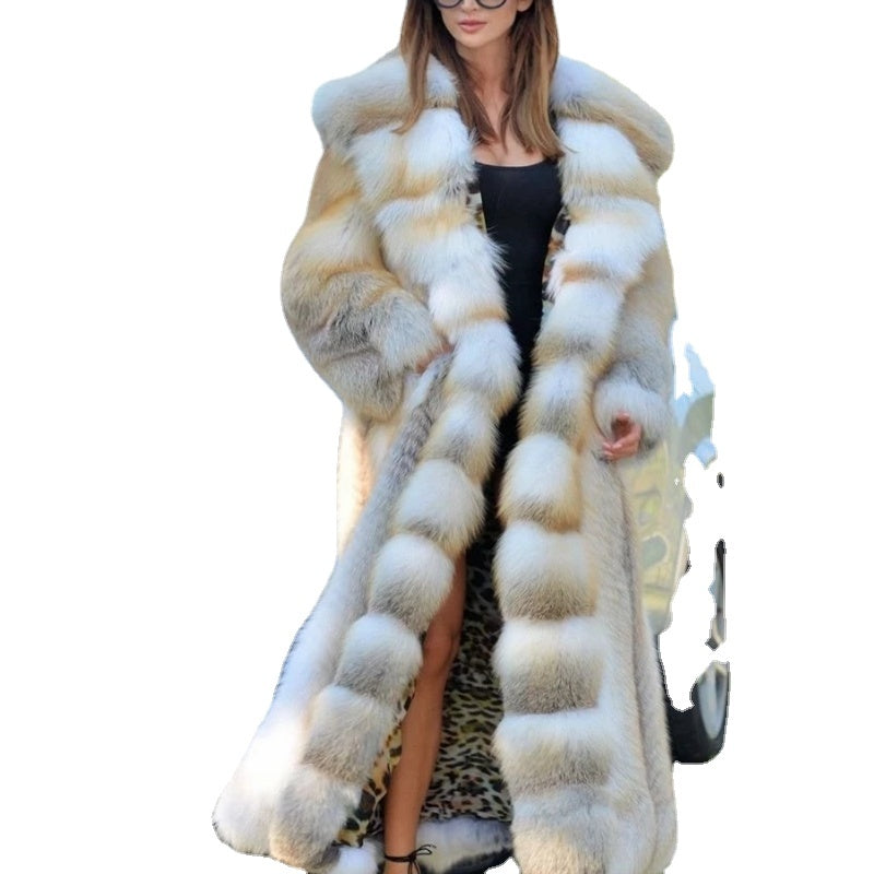 Women's coats in fox fur thick with hood warm elegant long sleeves