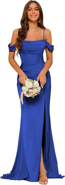 Women’s Gowns Mermaid Bridesmaid Satin Elegant Off Shoulder Dress