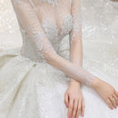 Wedding Dress Lace with appliques, train, long sleeve, peals