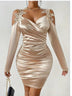 Women's dress fitted satin with contrast lace elegant backless