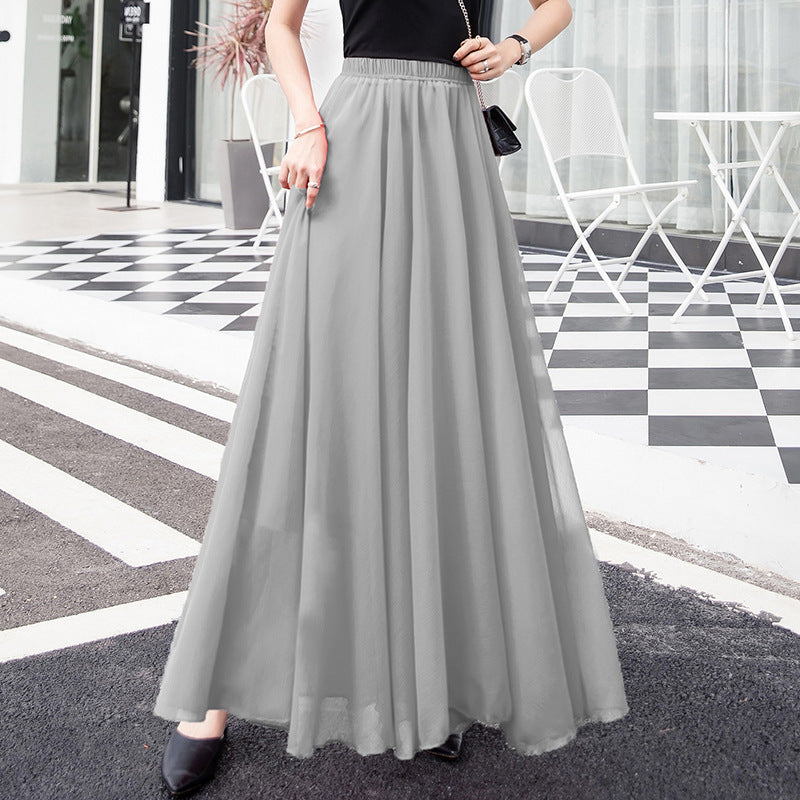 Women's long skirt elegant chiffon princess pleats