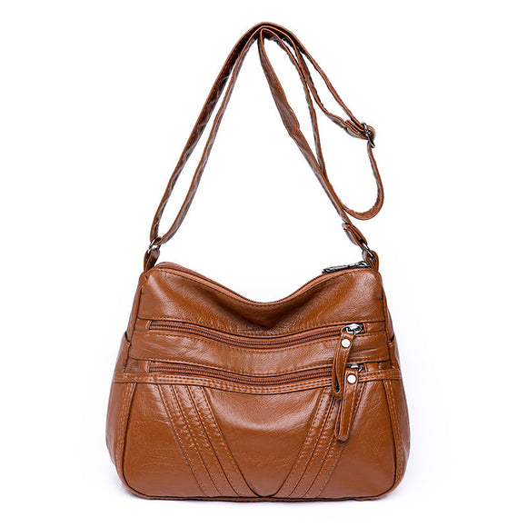 Women's crossbody soft leather elegant multi-pocket casual shoulder bag
