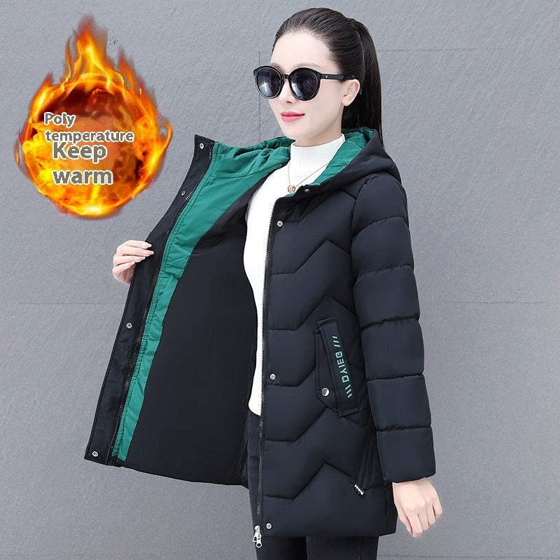 Women's coat mid-length in thermal cotton hooded warm and elegant