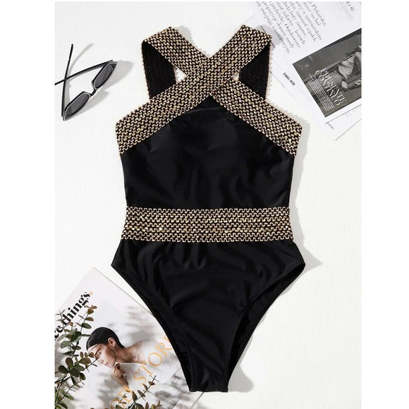 Women's swimwear one-piece elegant solid color