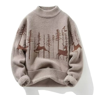 Comprar caqui Suéter de hombre elegante de cuello alto medio cálido de punto para otoño e invierno.