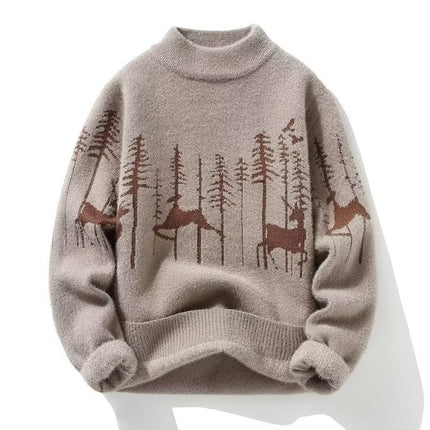 Comprar caqui Suéter de hombre elegante de cuello alto medio cálido de punto para otoño e invierno.