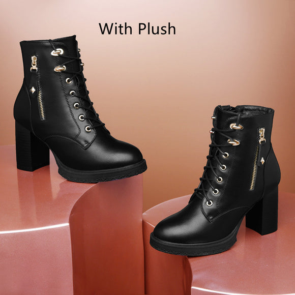 Women's Boots square high heels, lace-up, comfortable elegant