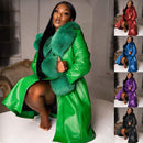 Women's coat leather fur collar elegant zipper polyurethane jacket