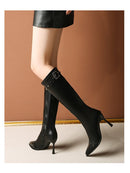 Women’s Boots Stiletto Stretch High Elegant Rivet Belt Buckle-4