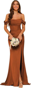 Women’s Gowns Mermaid Bridesmaid Satin Elegant Off Shoulder Dress