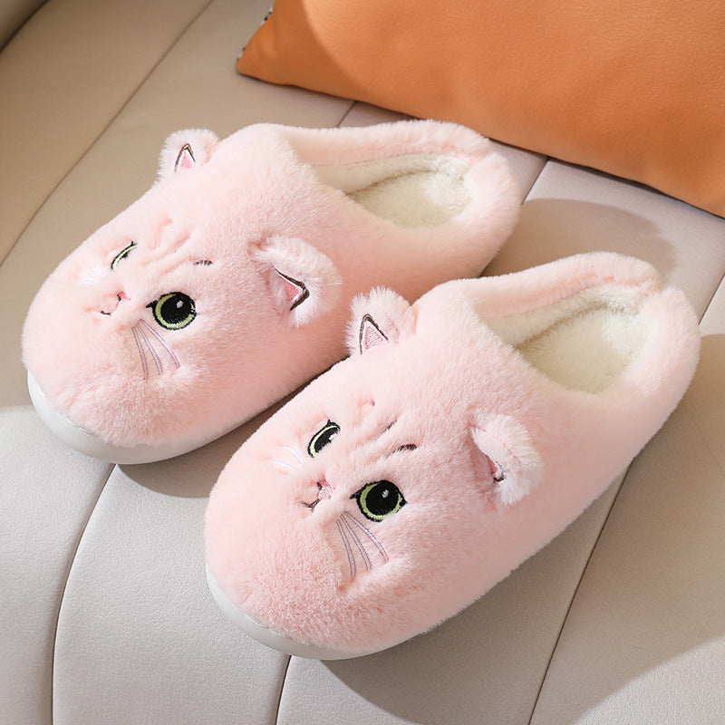 Women's slippers elegant cute cat plush warm non-slip