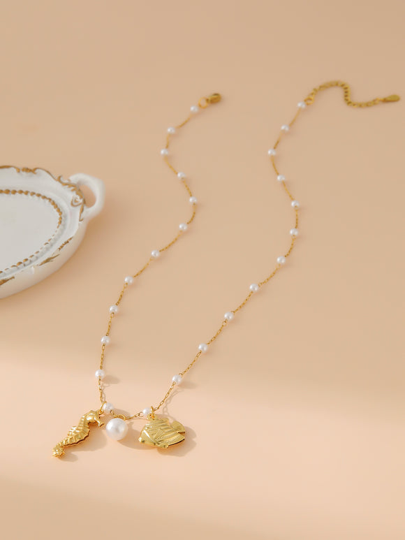 Women's Necklace stainless steel pendant of boat starfish small fish