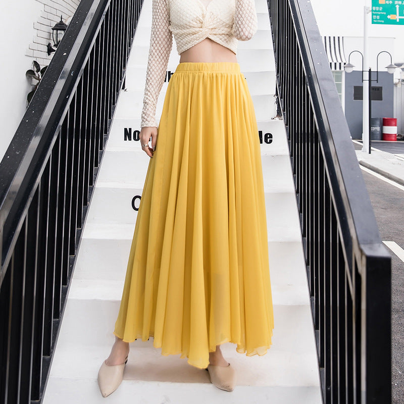 Women's long skirt elegant chiffon princess pleats