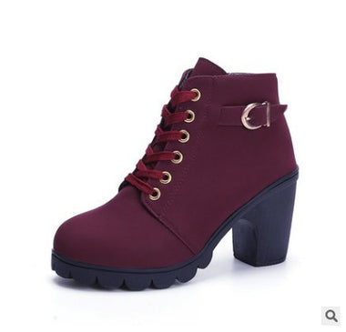 Women's ankle boots leather elegant lace-up square heels