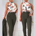 Women's Set Two Piece Pants Floral Top Halter High Waist 