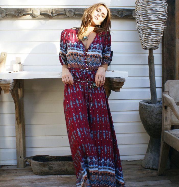 Printed dress, Bohemian style, Maxi beach dress, loose, casual, with buttons