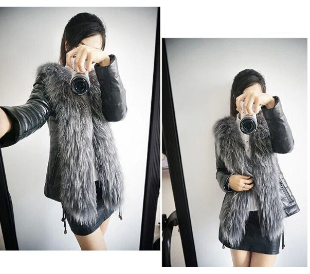 Women's fur coat imitation long fox hair padded elegant show slim body