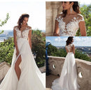 Women’s Beach Wedding Dress Elegant Illusion Sleeves V Neck Boho Bride-5