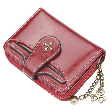 Buy red Women's wallet leather elegant buckle closure