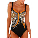 Women's swimsuit one-piece elegant strap retro printed