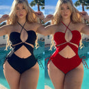 Women's swimsuit one-piece Solid Cut Out knotted halter neck