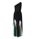 Women's Pleated Printed Long Dress, Strapless Contrast Stitching